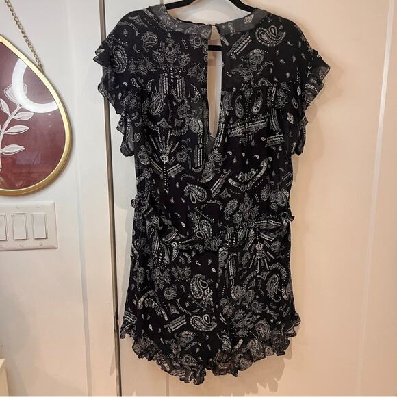 IRO Black Sheer Paisley Ruffle Romper Sz 8 - Picture 3 of 10
